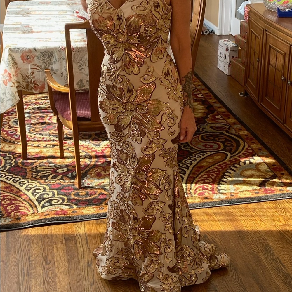 Charming off the shoulder sequined gown by jovani